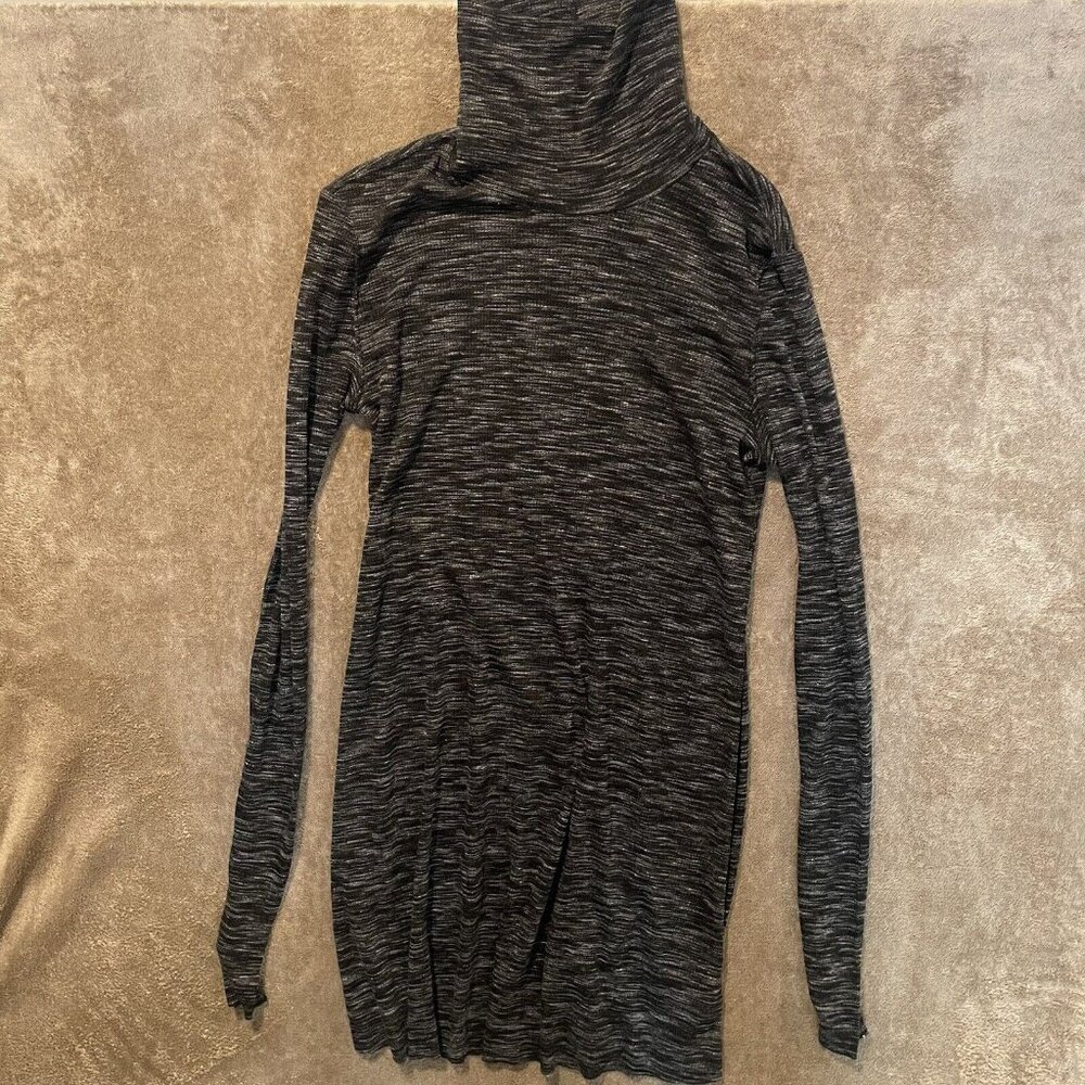 We the Free Tunic Top XS Black Turtleneck Slit Back Waffle Knit Shirt Long Slv